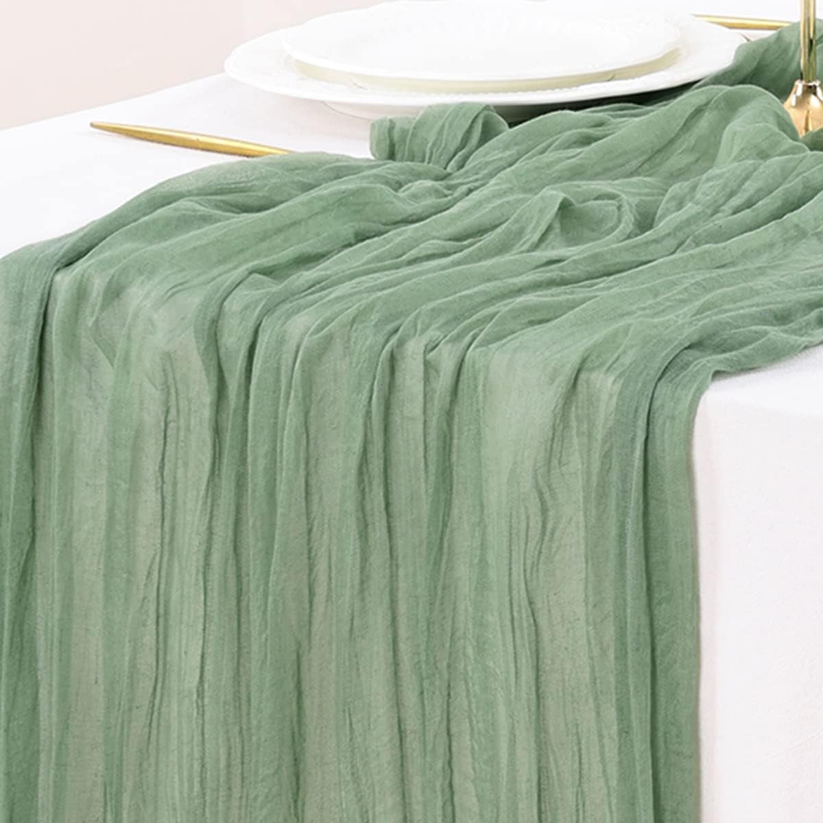 40 - Cheesecloth Table Runner 10Ft Gauze Boho Rustic Sage Green Cheese Cloth Table Runner for Baby Shower Decoration Wedding Easter Summer Table Runner