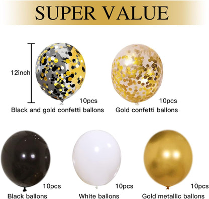 Black Gold Confetti Balloons 50 Pack 12inch