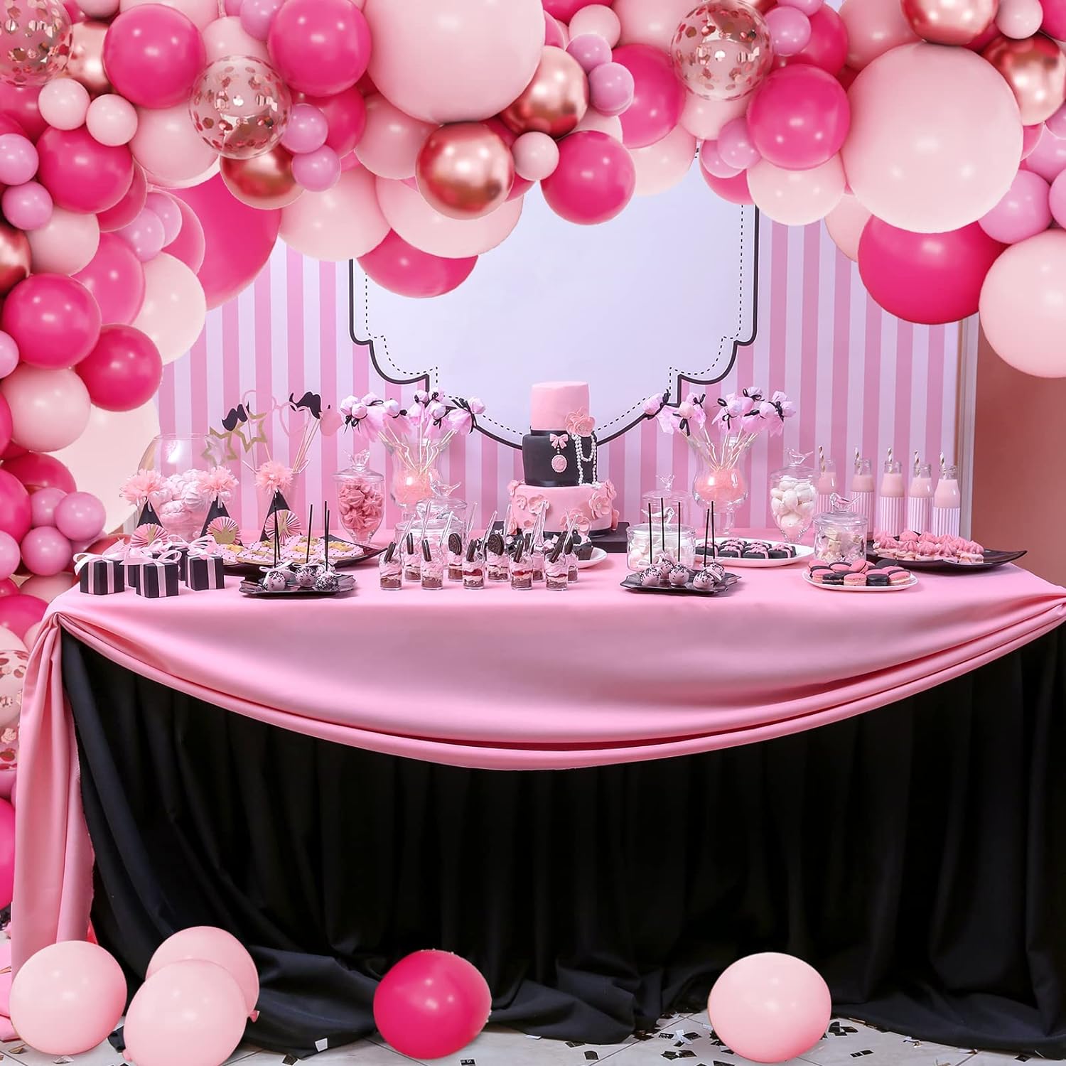 15 - 160Pcs Pink Balloon Arch Garland Kit, Hot Pink Rose Gold Metallic Confetti Balloons for Birthday Baby Shower Princess Theme Party Wedding Background Decorations