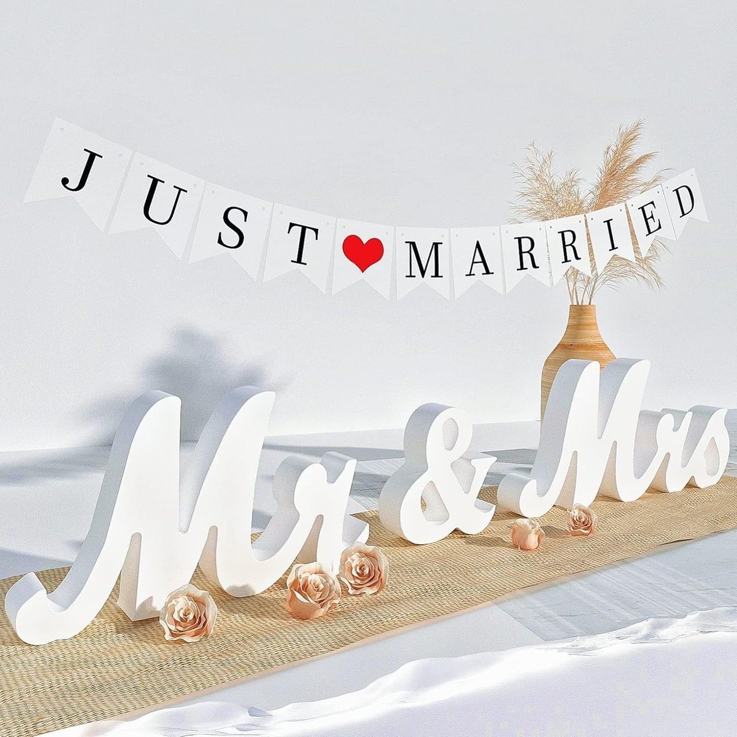 Wooden 'Mr & Mrs' Signs & Just Married Banner Set