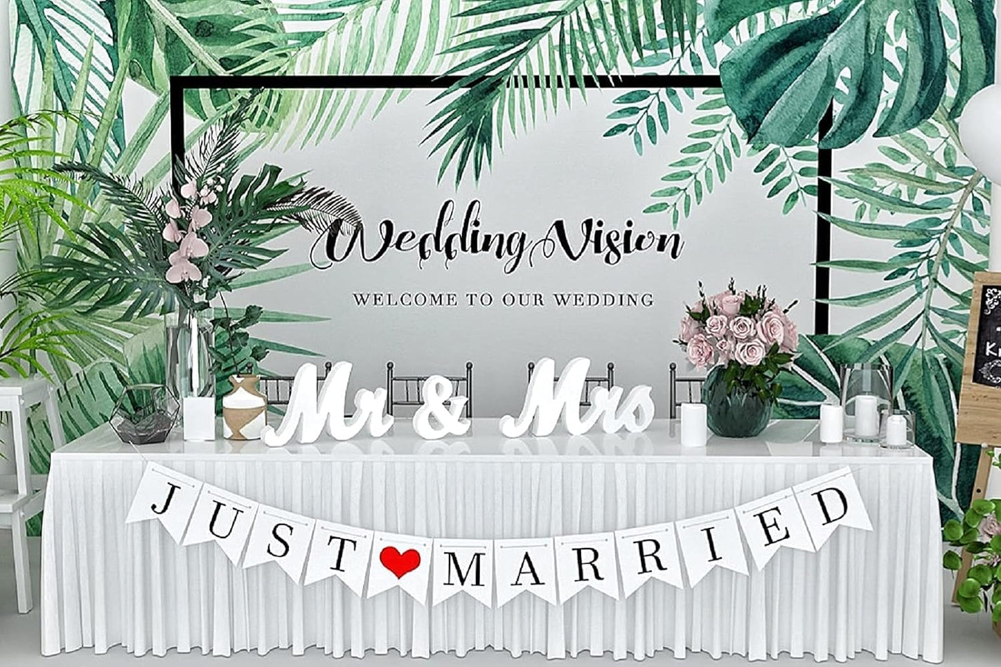 Wooden 'Mr & Mrs' Signs & Just Married Banner Set