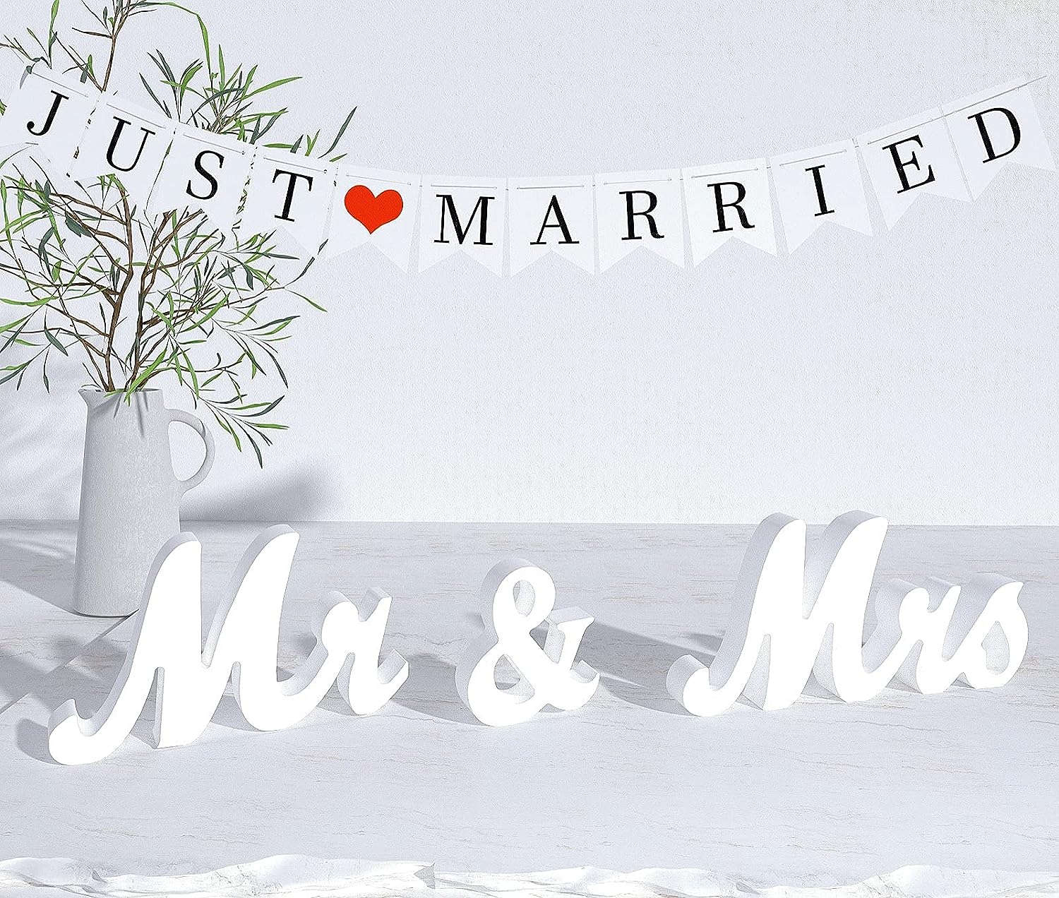 Wooden 'Mr & Mrs' Signs & Just Married Banner Set