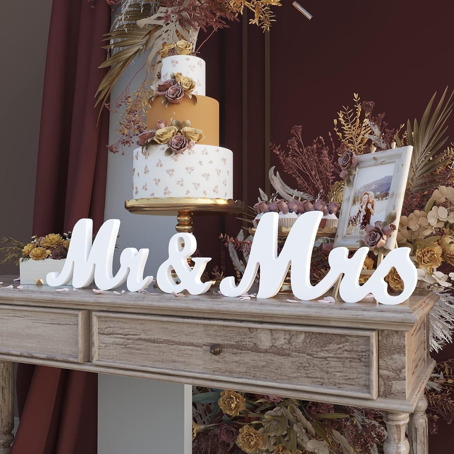 Wooden 'Mr & Mrs' Signs & Just Married Banner Set