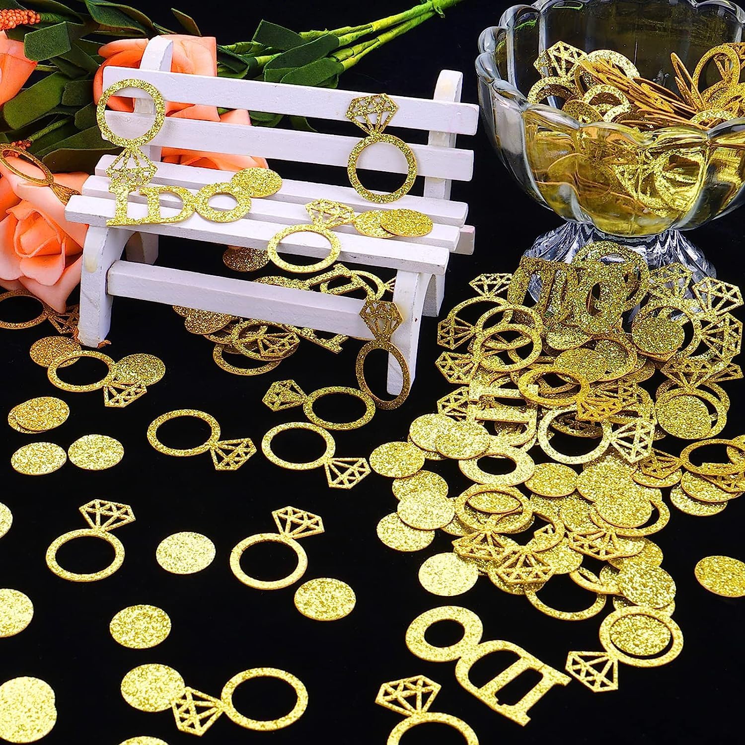 26 - Gold Wedding Table Confetti, Bridal Shower Decorations Bride to Be Confetti Glittering Diamond Ring I Do Engagement Party Table Scatter, 100Pcs