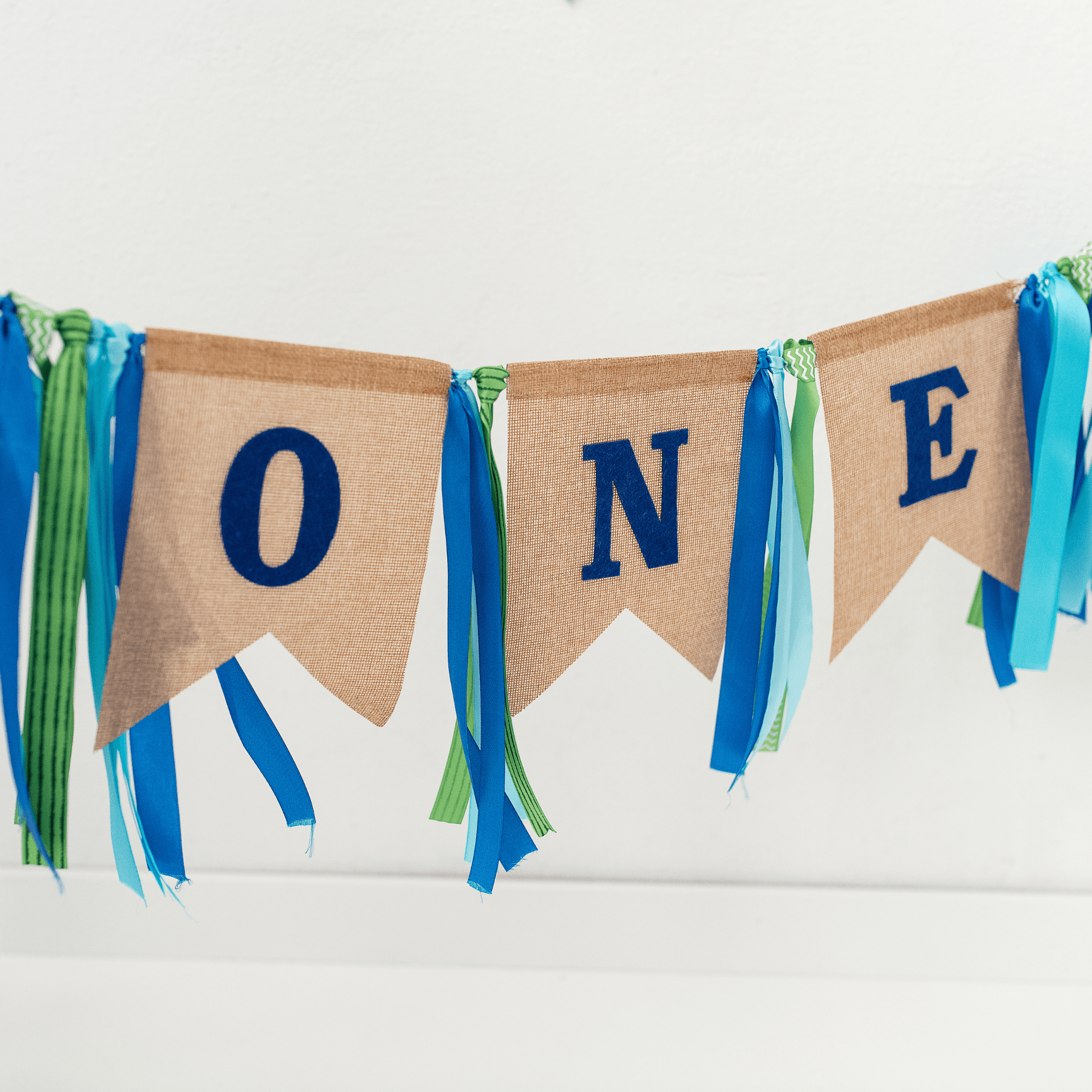 Blue first birthday party bunting banner 