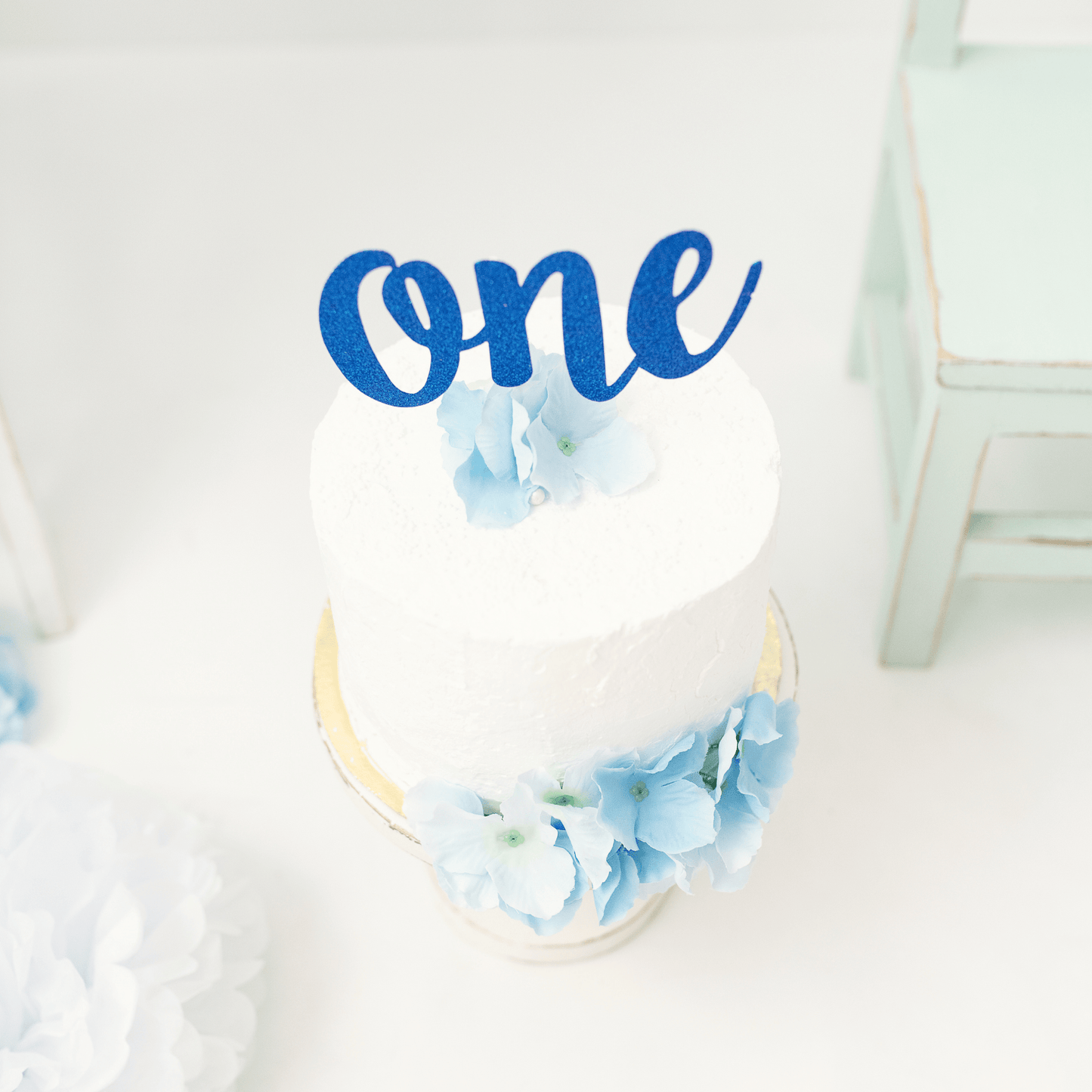 Blue first birthday party cake topper 