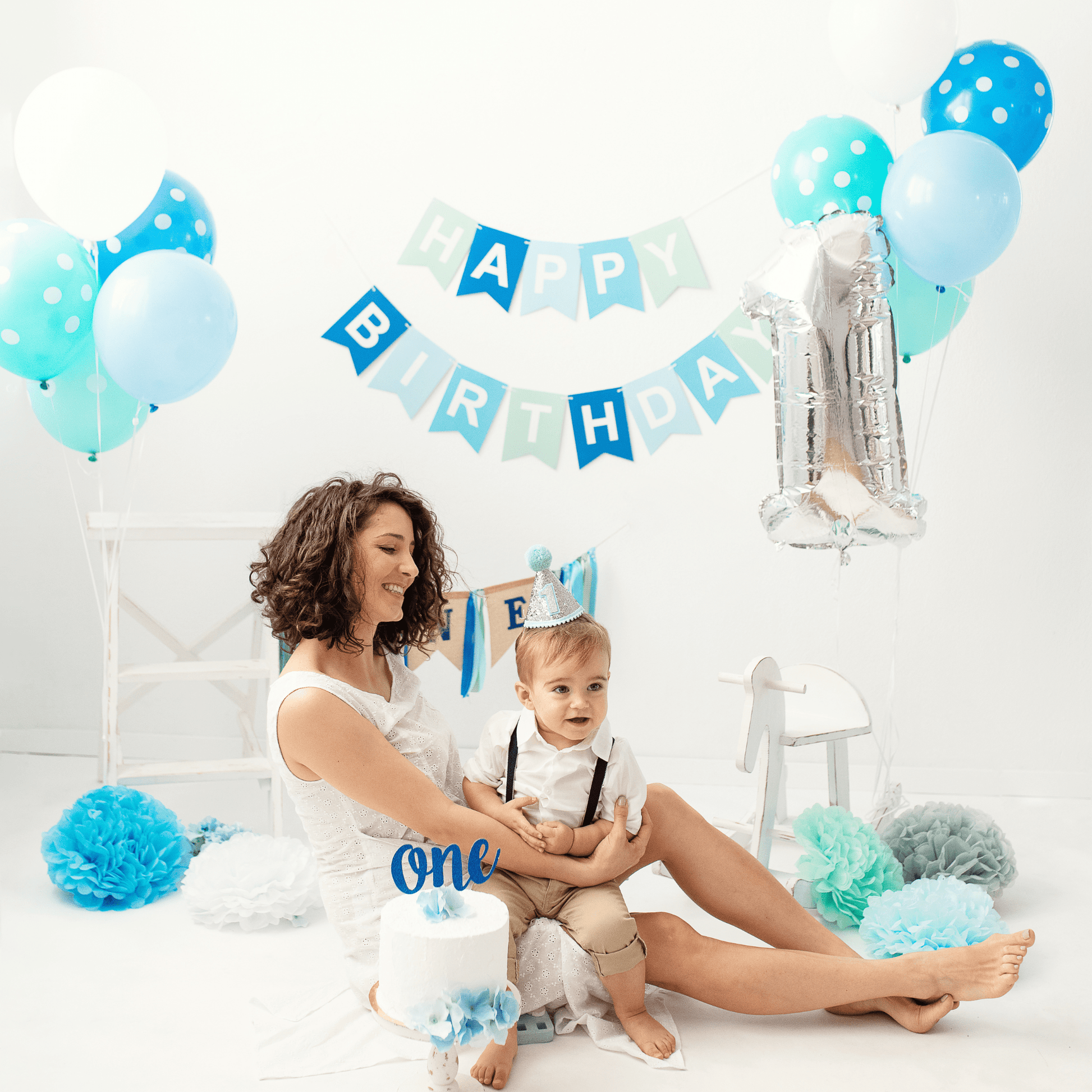 Blue first birthday party theme