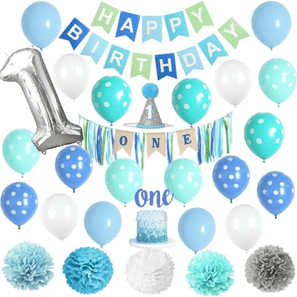 Blue first birthday party kit