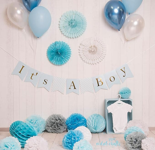 Blue baby shower supplies