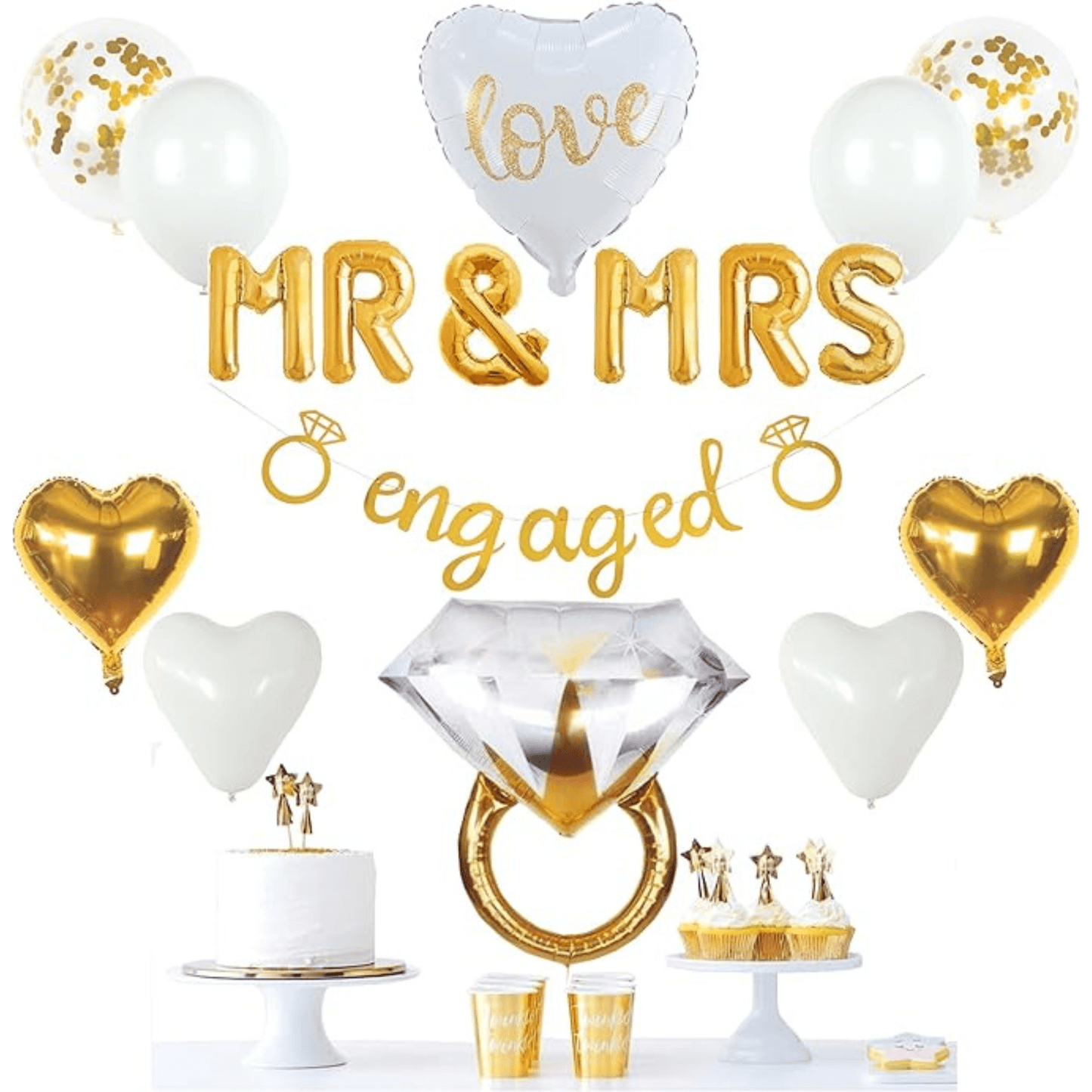 White and gold engagement party theme