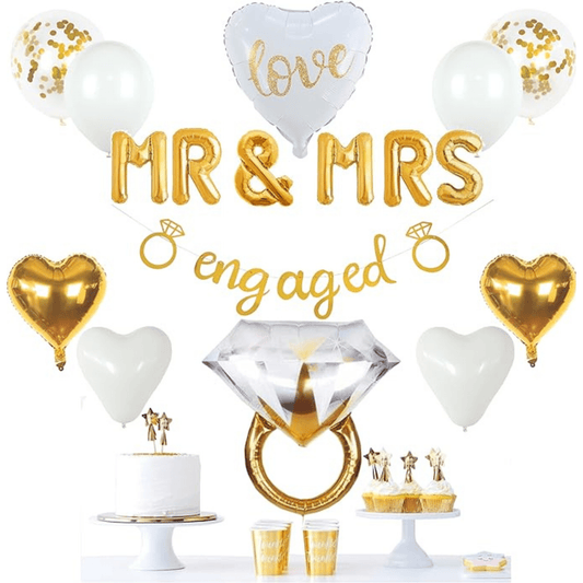 White and gold engagement party theme