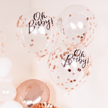 Rose gold baby shower balloons