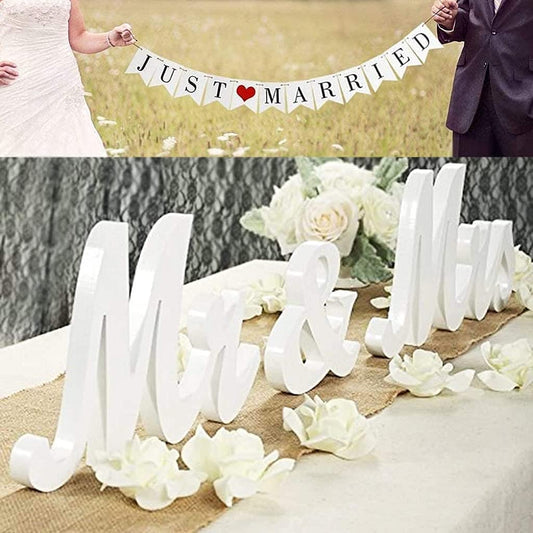 Wooden 'Mr & Mrs' Signs & Just Married Banner Set