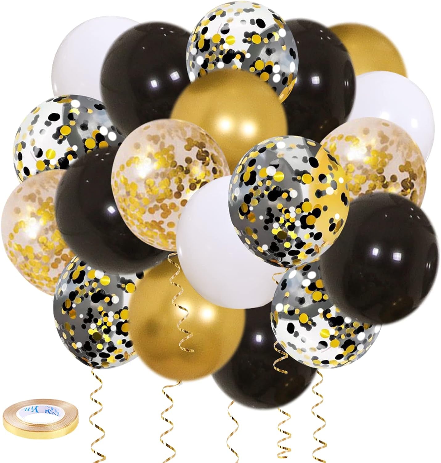 Black Gold Confetti Balloons 50 Pack 12inch