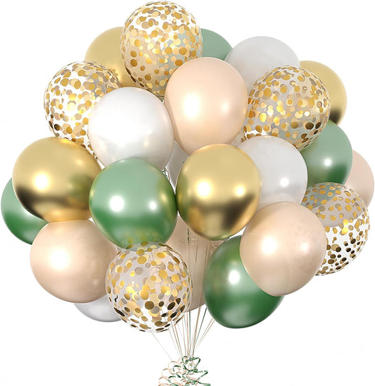 Sage Green White Gold Balloons 50 Pack 12inch