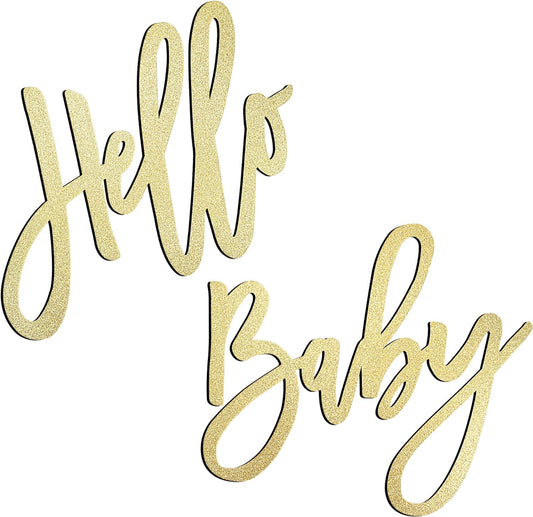 HELLO BABY Gold Wood Sign