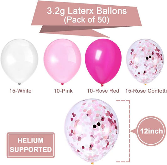 Pink Confetti White Balloons 50 Pack 12inch